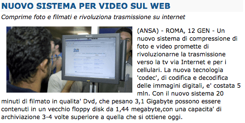 La notizia come è stata pubblicata dall'ANSA il 12 gennaio 2008